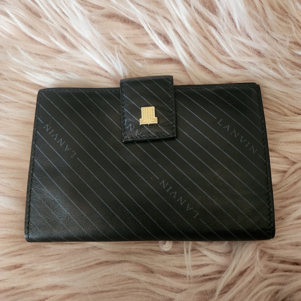 Lanvin Black Bifold Wallet Striped W/ Gold Accent
